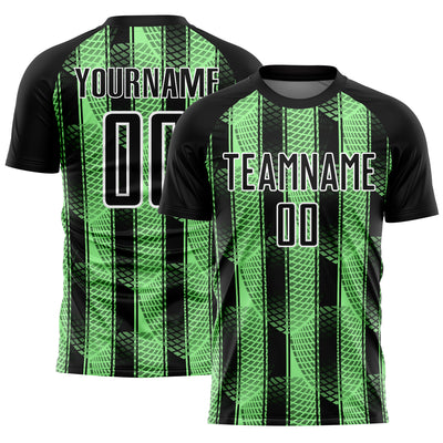 Custom Black Pea Green-White Abstract Network Sublimation Soccer Uniform Jersey