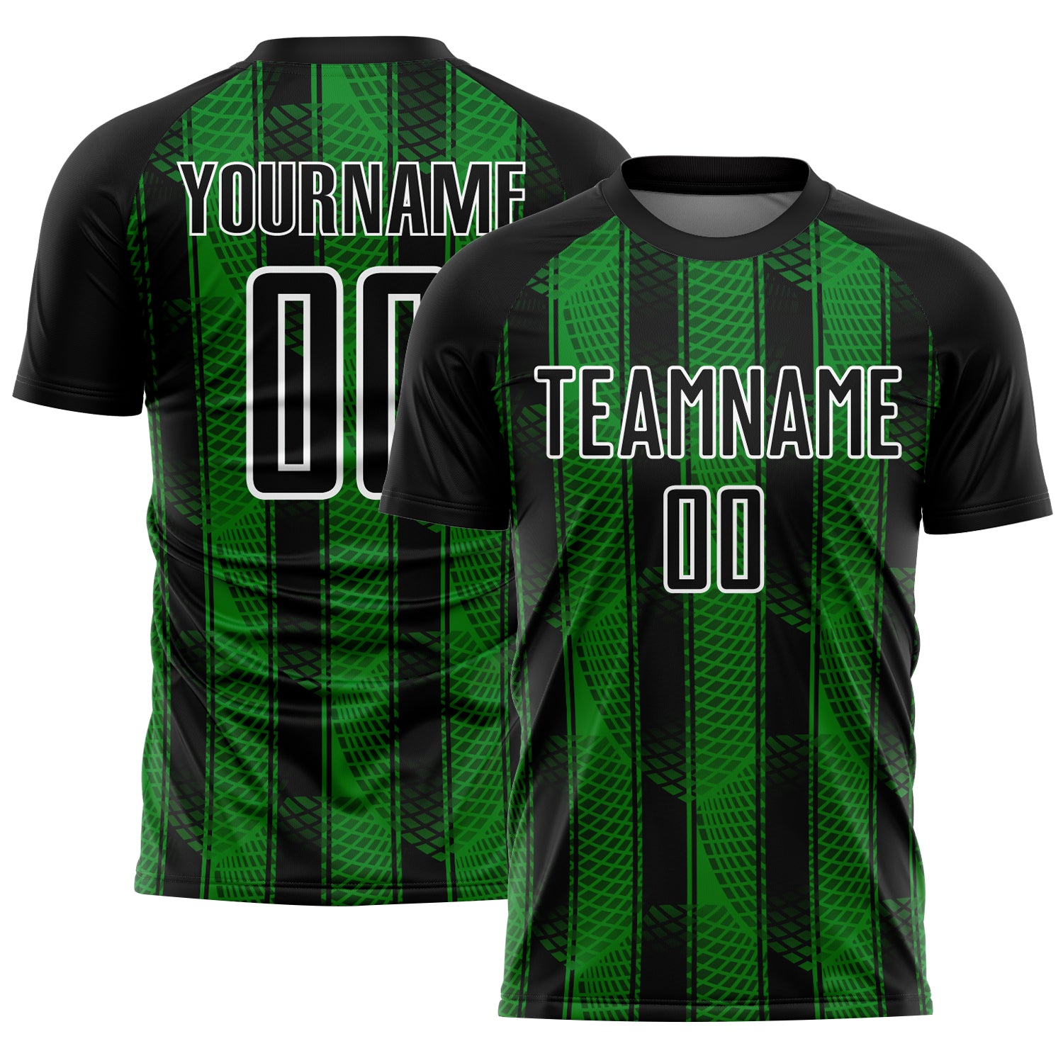 Custom Black Grass Green-White Abstract Network Sublimation Soccer Uniform Jersey