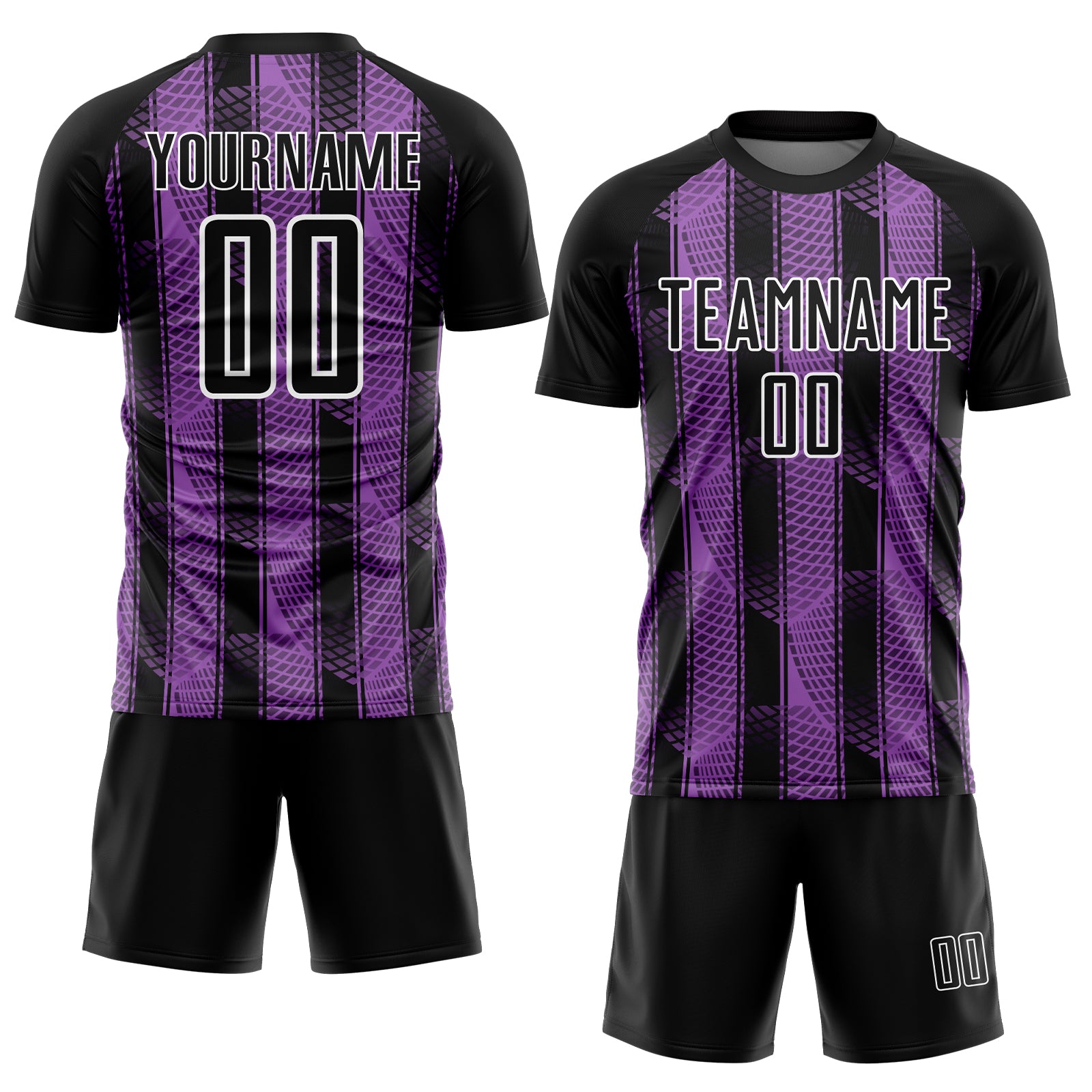 Custom Black Medium Purple-White Abstract Network Sublimation Soccer Uniform Jersey