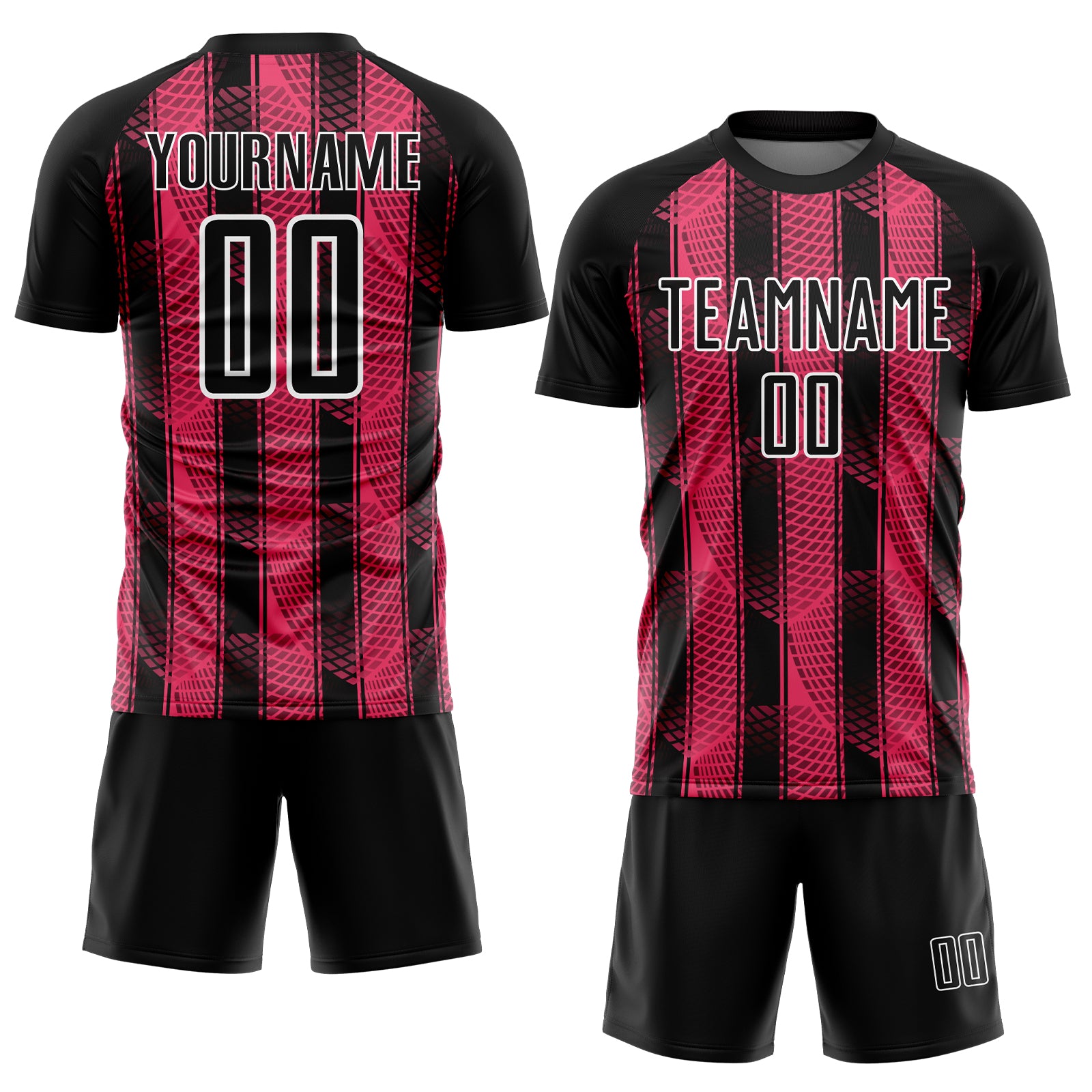 Custom Black Neon Pink-White Abstract Network Sublimation Soccer Uniform Jersey