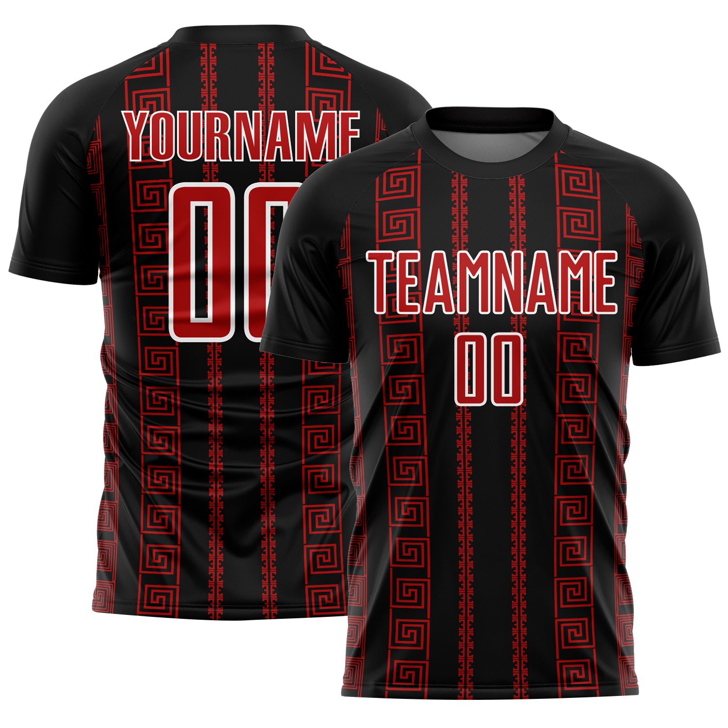 Custom Black Red-White Geometric Shape Sublimation Soccer Uniform Jersey