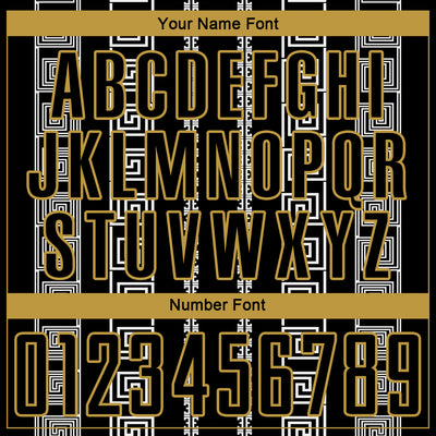 Custom Black Old Gold-White Geometric Shape Sublimation Soccer Uniform Jersey
