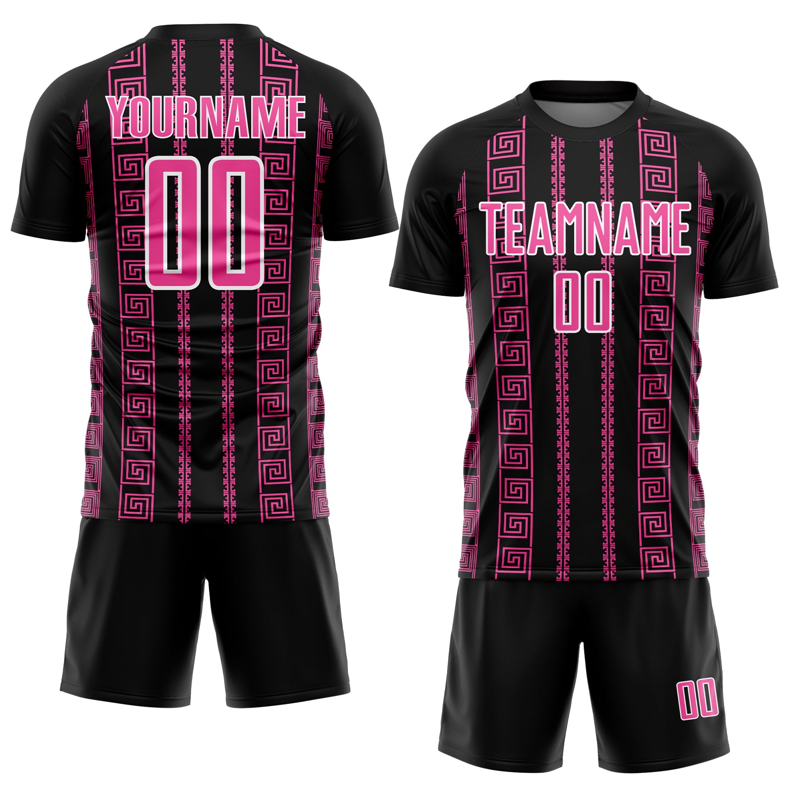 Custom Black Pink-White Geometric Shape Sublimation Soccer Uniform Jersey