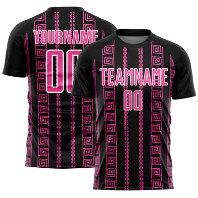 Custom Black Pink-White Geometric Shape Sublimation Soccer Uniform Jersey