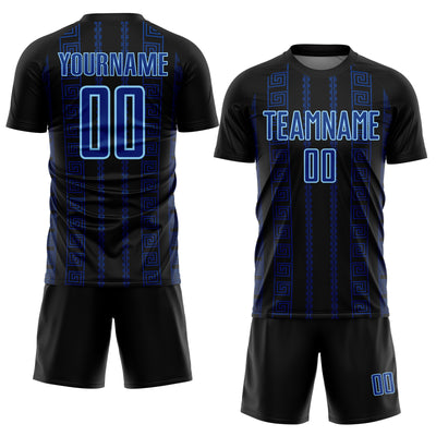 Custom Black Royal-Light Blue Geometric Shape Sublimation Soccer Uniform Jersey