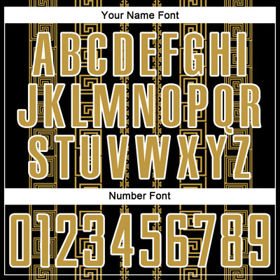 Custom Black Old Gold-White Geometric Shape Sublimation Soccer Uniform Jersey