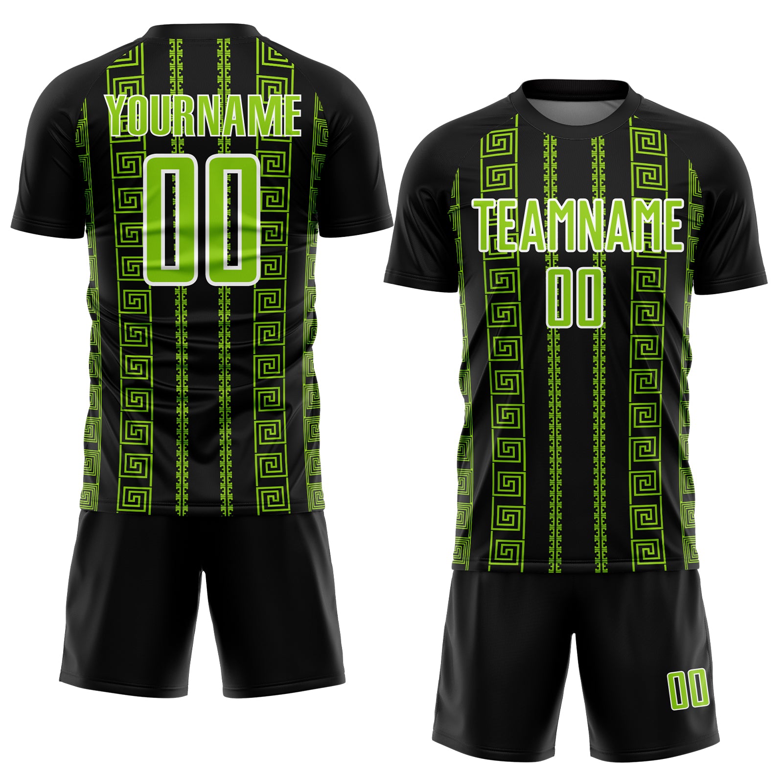 Custom Black Neon Green-White Geometric Shape Sublimation Soccer Uniform Jersey