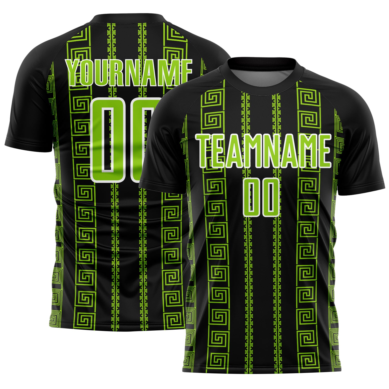 Custom Black Neon Green-White Geometric Shape Sublimation Soccer Uniform Jersey
