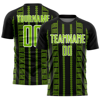 Custom Black Neon Green-White Geometric Shape Sublimation Soccer Uniform Jersey