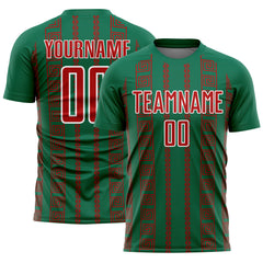 Custom Kelly Green Red-White Geometric Shape Sublimation Soccer Uniform Jersey