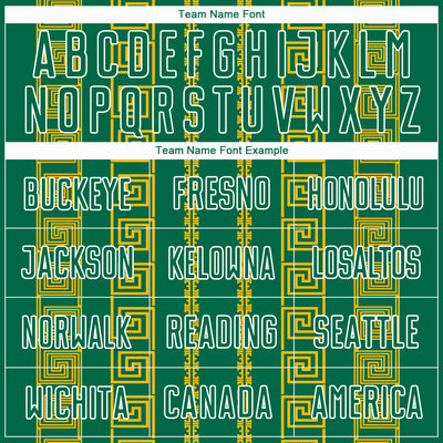 Custom Kelly Green Gold-White Geometric Shape Sublimation Soccer Uniform Jersey