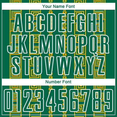 Custom Kelly Green Gold-White Geometric Shape Sublimation Soccer Uniform Jersey
