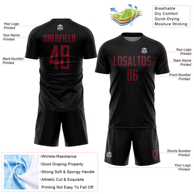 Custom Black Crimson Sublimation Soccer Uniform Jersey