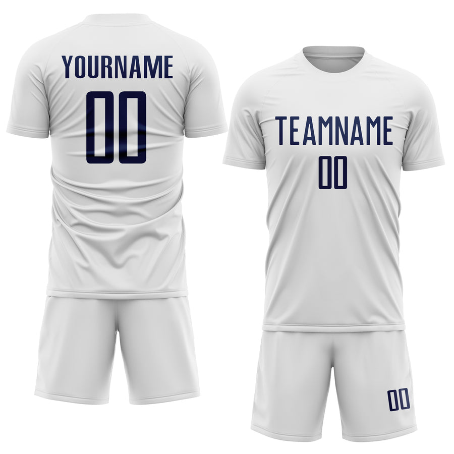 Custom White Navy Sublimation Soccer Uniform Jersey