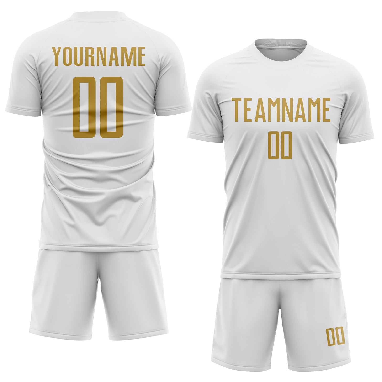 Custom White Old Gold Sublimation Soccer Uniform Jersey