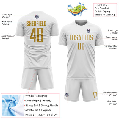 Custom White Old Gold Sublimation Soccer Uniform Jersey