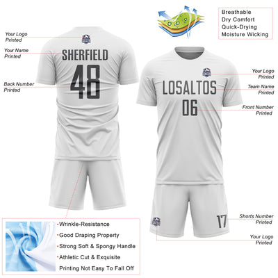 Custom White Steel Gray Sublimation Soccer Uniform Jersey