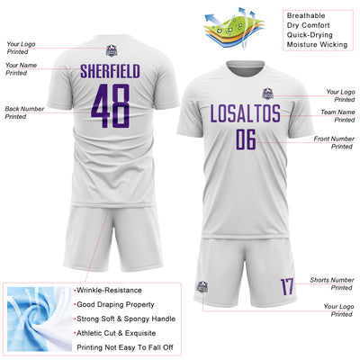 Custom White Purple Sublimation Soccer Uniform Jersey