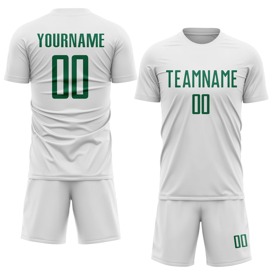 Custom White Kelly Green Sublimation Soccer Uniform Jersey