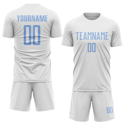Custom White Light Blue Sublimation Soccer Uniform Jersey