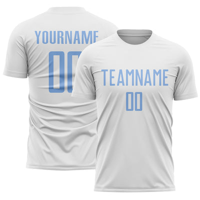 Custom White Light Blue Sublimation Soccer Uniform Jersey