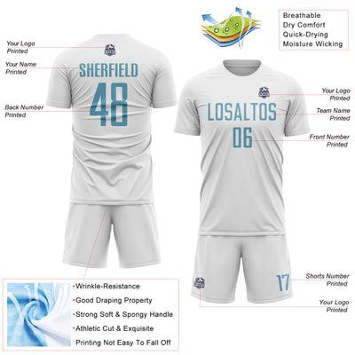 Custom White Shadow Blue Sublimation Soccer Uniform Jersey