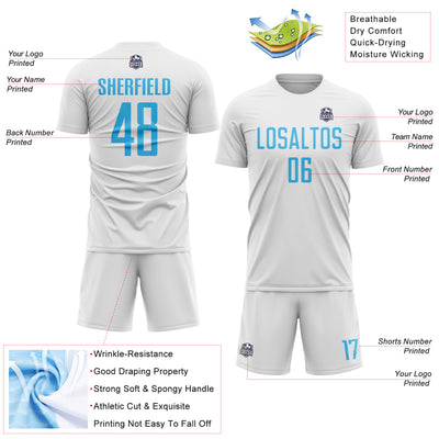 Custom White Sky Blue Sublimation Soccer Uniform Jersey