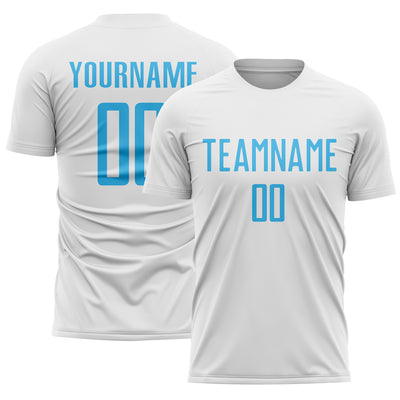 Custom White Sky Blue Sublimation Soccer Uniform Jersey