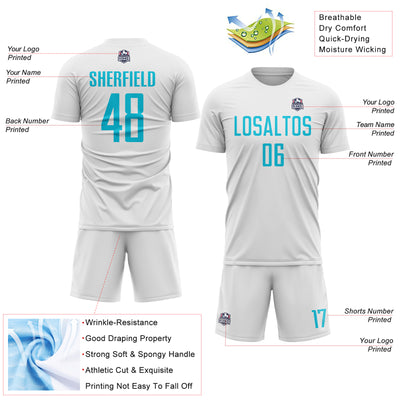 Custom White Lakes Blue Sublimation Soccer Uniform Jersey