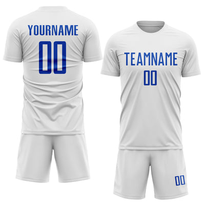 Custom White Thunder Blue Sublimation Soccer Uniform Jersey