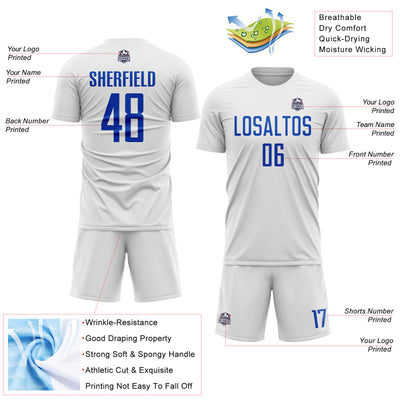 Custom White Thunder Blue Sublimation Soccer Uniform Jersey
