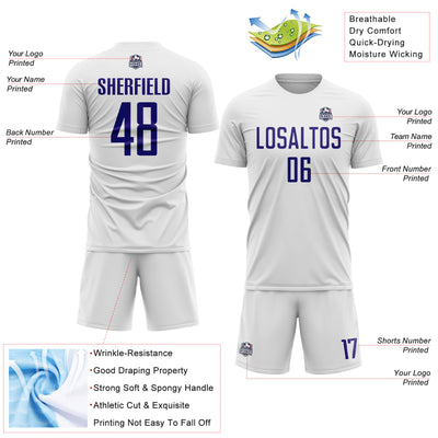 Custom White Dark Purple Sublimation Soccer Uniform Jersey
