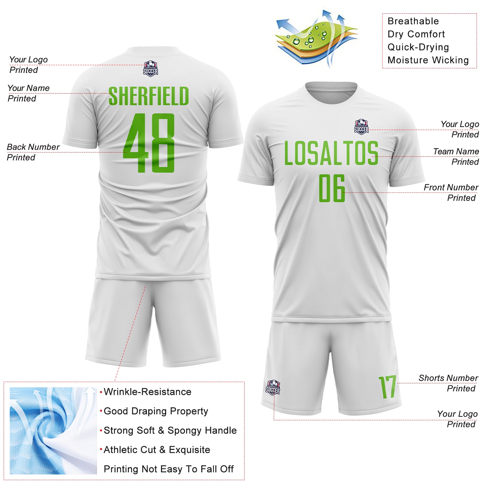 Custom White Aurora Green Sublimation Soccer Uniform Jersey