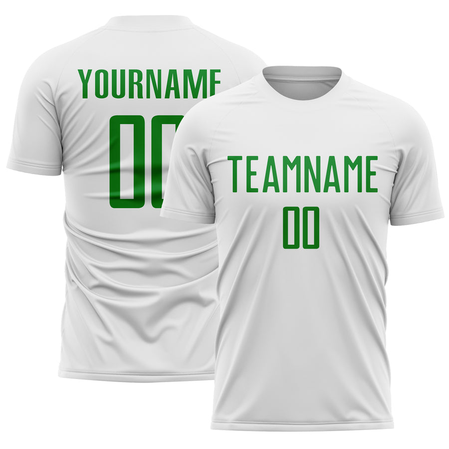 Custom White Grass Green Sublimation Soccer Uniform Jersey