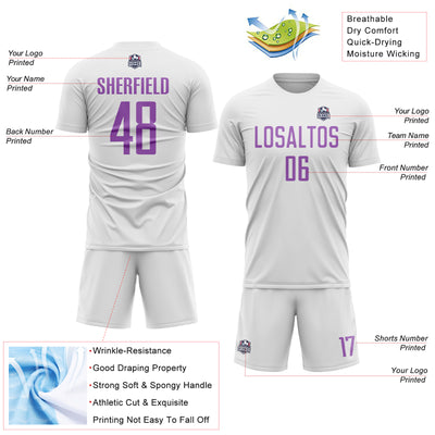 Custom White Medium Purple Sublimation Soccer Uniform Jersey