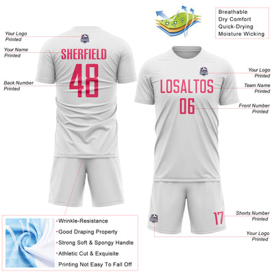 Custom White Neon Pink Sublimation Soccer Uniform Jersey