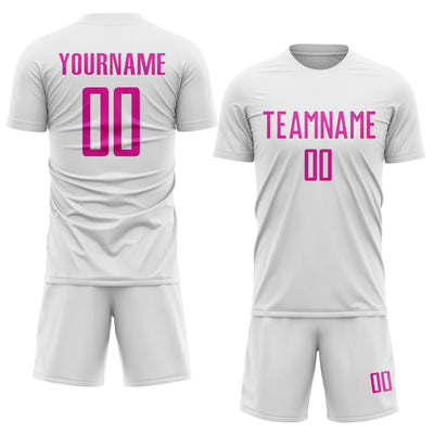 Custom White Deep Pink Sublimation Soccer Uniform Jersey