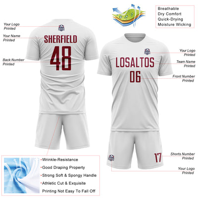 Custom White Maroon Sublimation Soccer Uniform Jersey