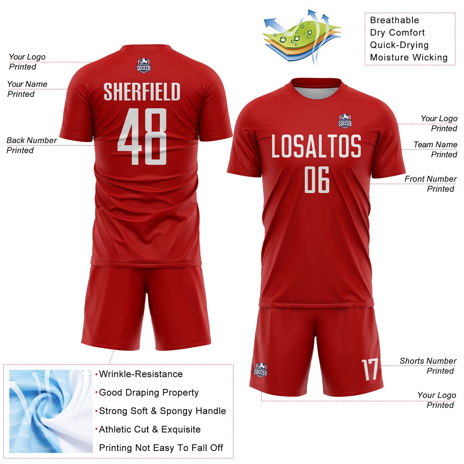 Custom Red White Sublimation Soccer Uniform Jersey