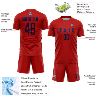 Custom Red Navy Sublimation Soccer Uniform Jersey