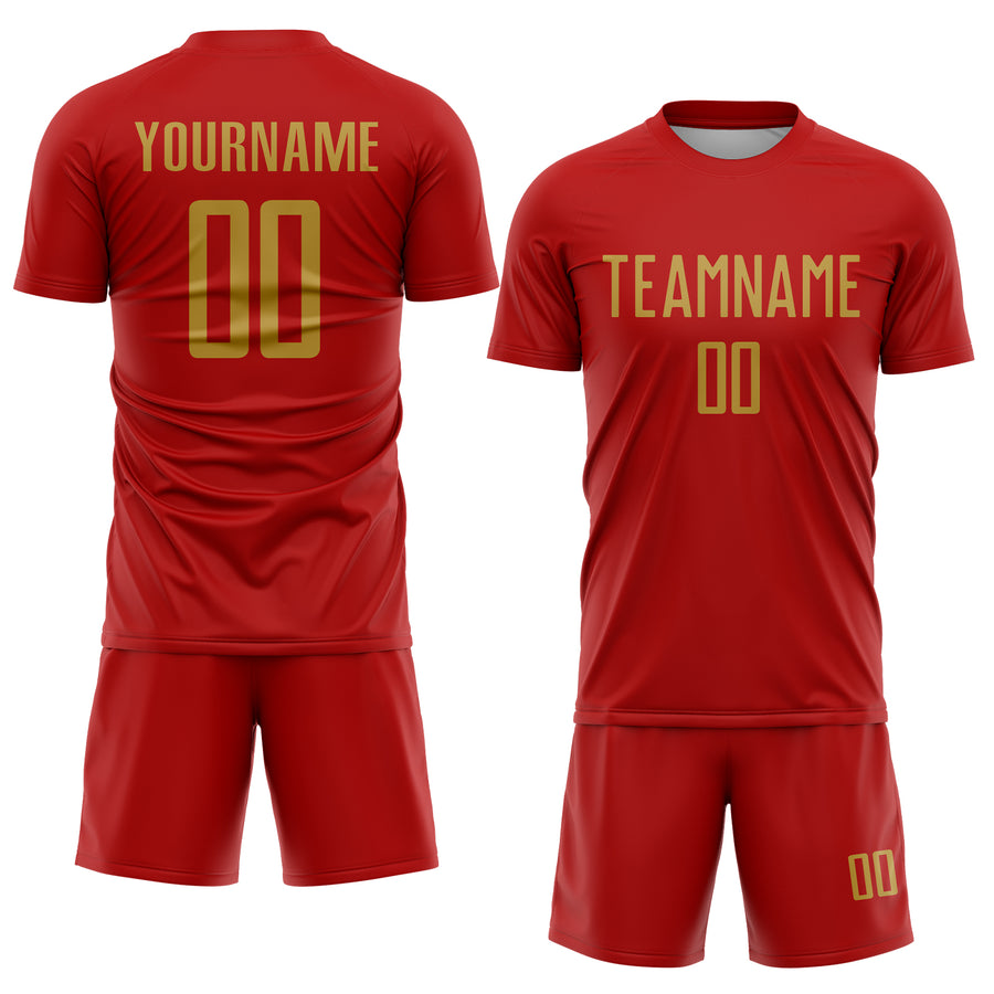 Custom Red Old Gold Sublimation Soccer Uniform Jersey
