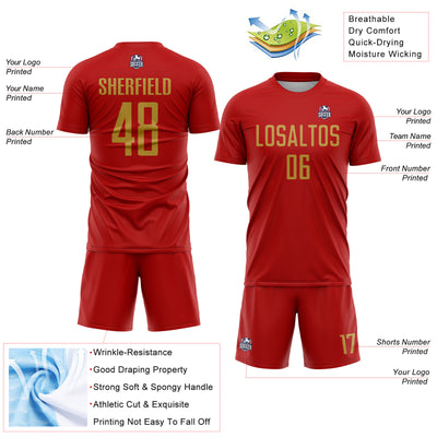 Custom Red Old Gold Sublimation Soccer Uniform Jersey