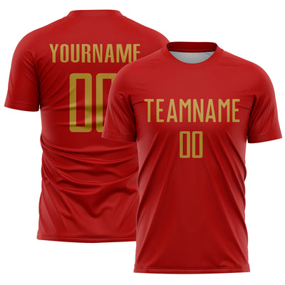 Custom Red Old Gold Sublimation Soccer Uniform Jersey