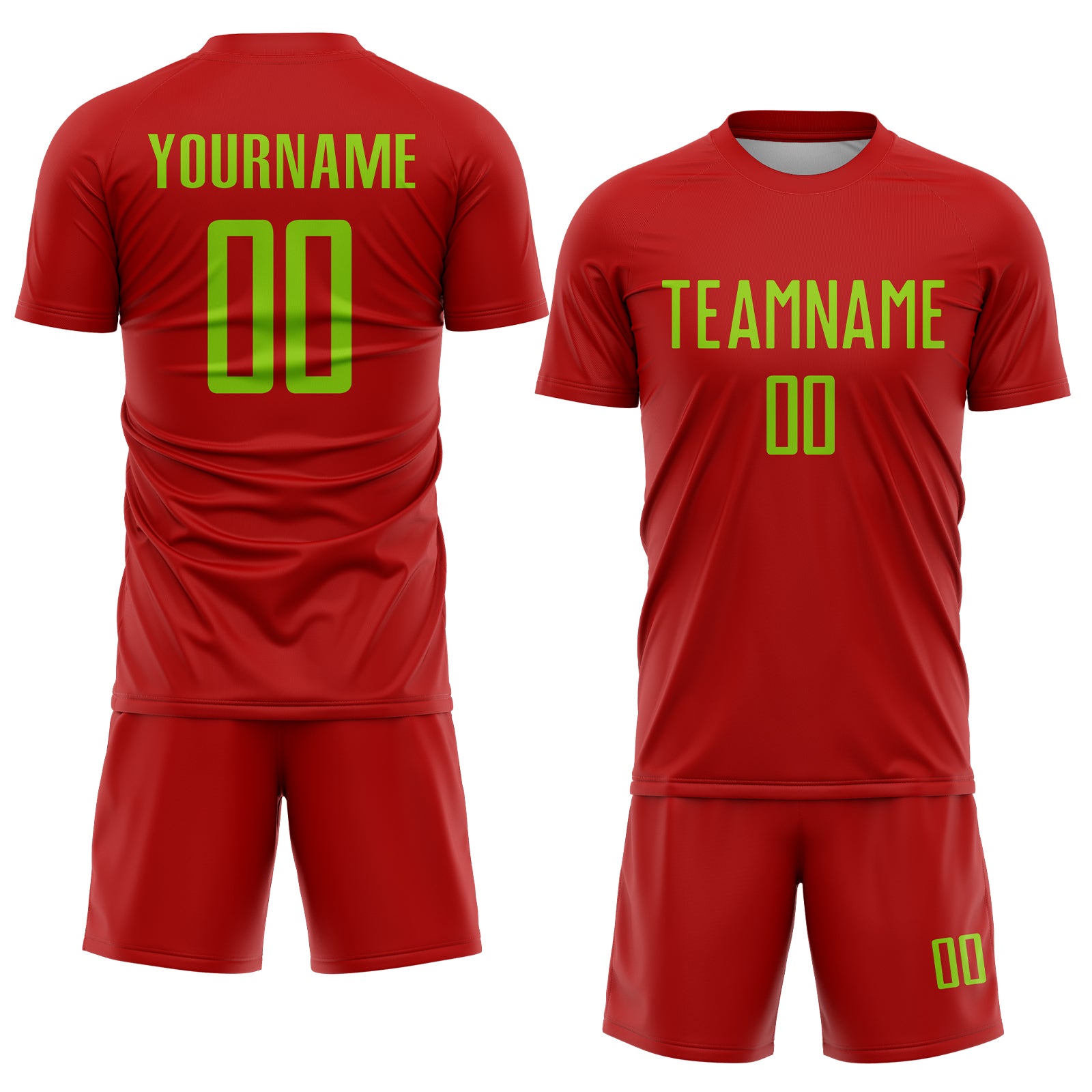 Custom Red Neon Green Sublimation Soccer Uniform Jersey