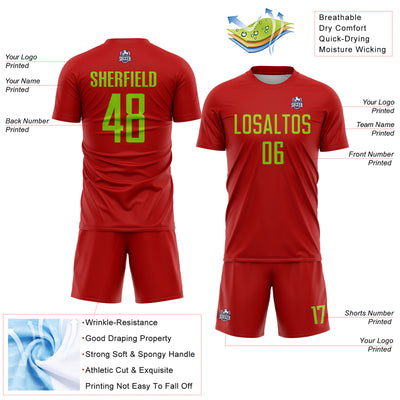 Custom Red Neon Green Sublimation Soccer Uniform Jersey