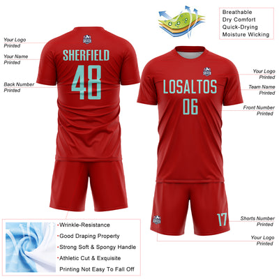 Custom Red Ice Blue Sublimation Soccer Uniform Jersey