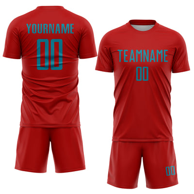 Custom Red Teal Sublimation Soccer Uniform Jersey