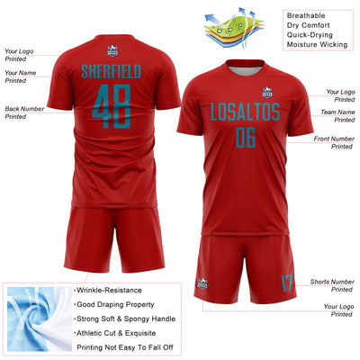 Custom Red Teal Sublimation Soccer Uniform Jersey