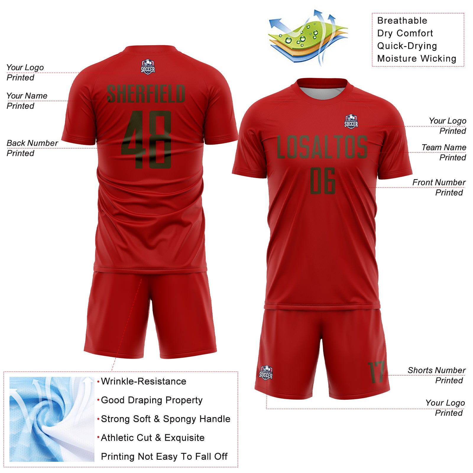 Custom Red Olive Sublimation Soccer Uniform Jersey