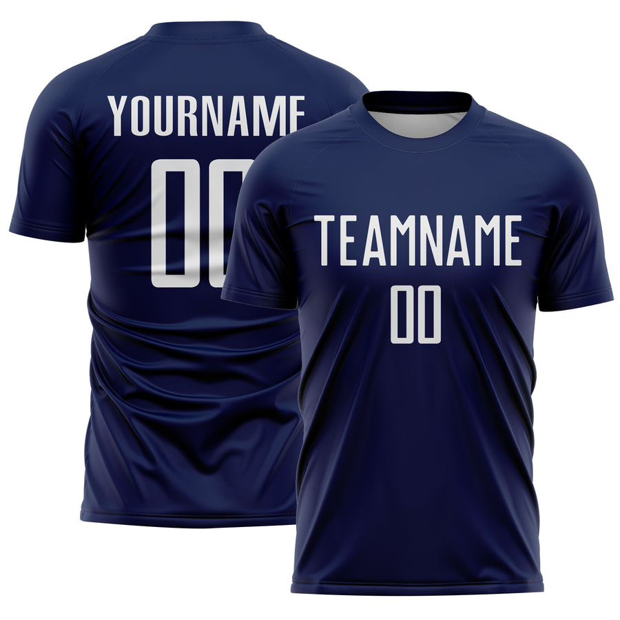 Custom Navy White Sublimation Soccer Uniform Jersey